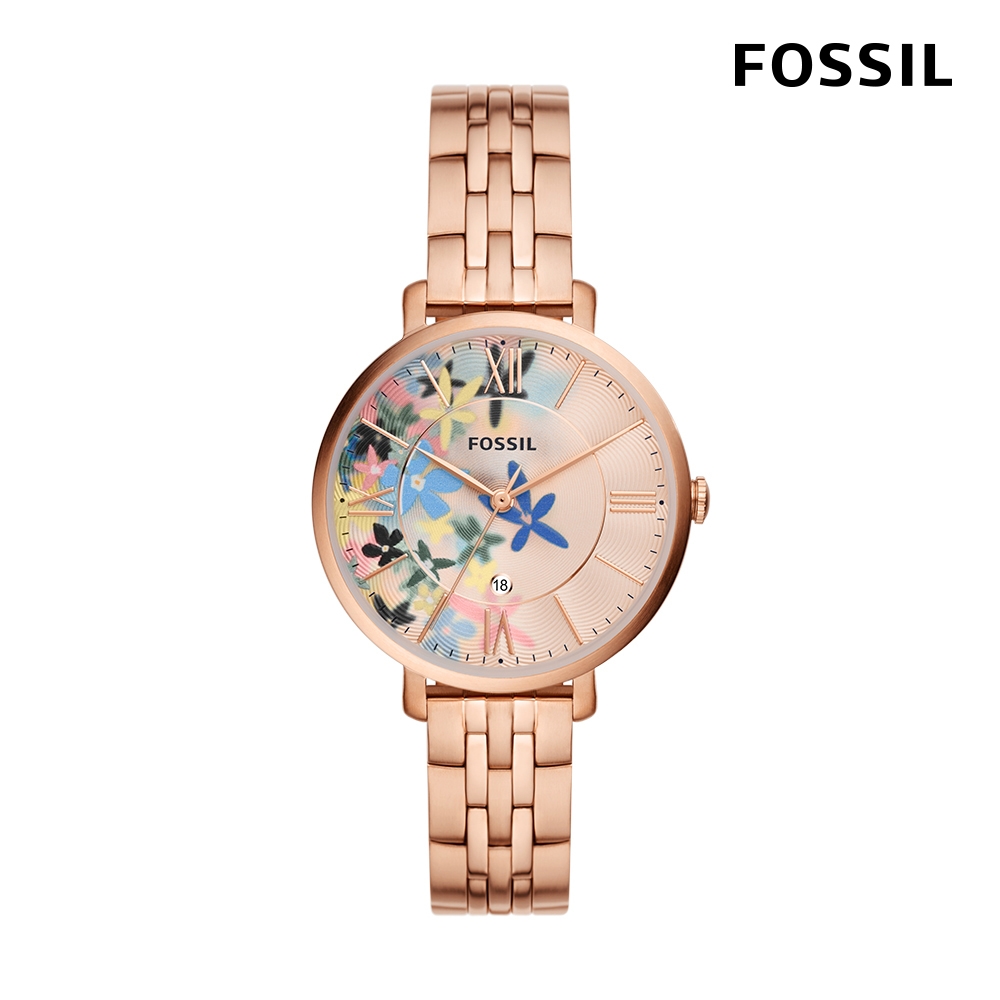 FOSSIL Jaqueline 絢麗花卉時尚女錶 玫瑰金不鏽鋼鍊帶 36MM ES5185