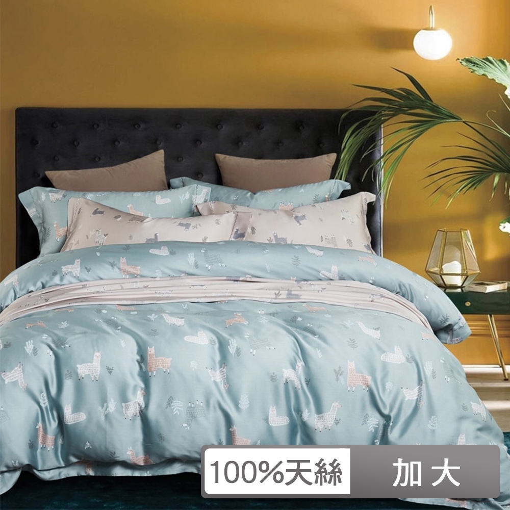 貝兒居家寢飾生活館 100%天絲七件式兩用被床罩組 加大雙人 輕新派藍