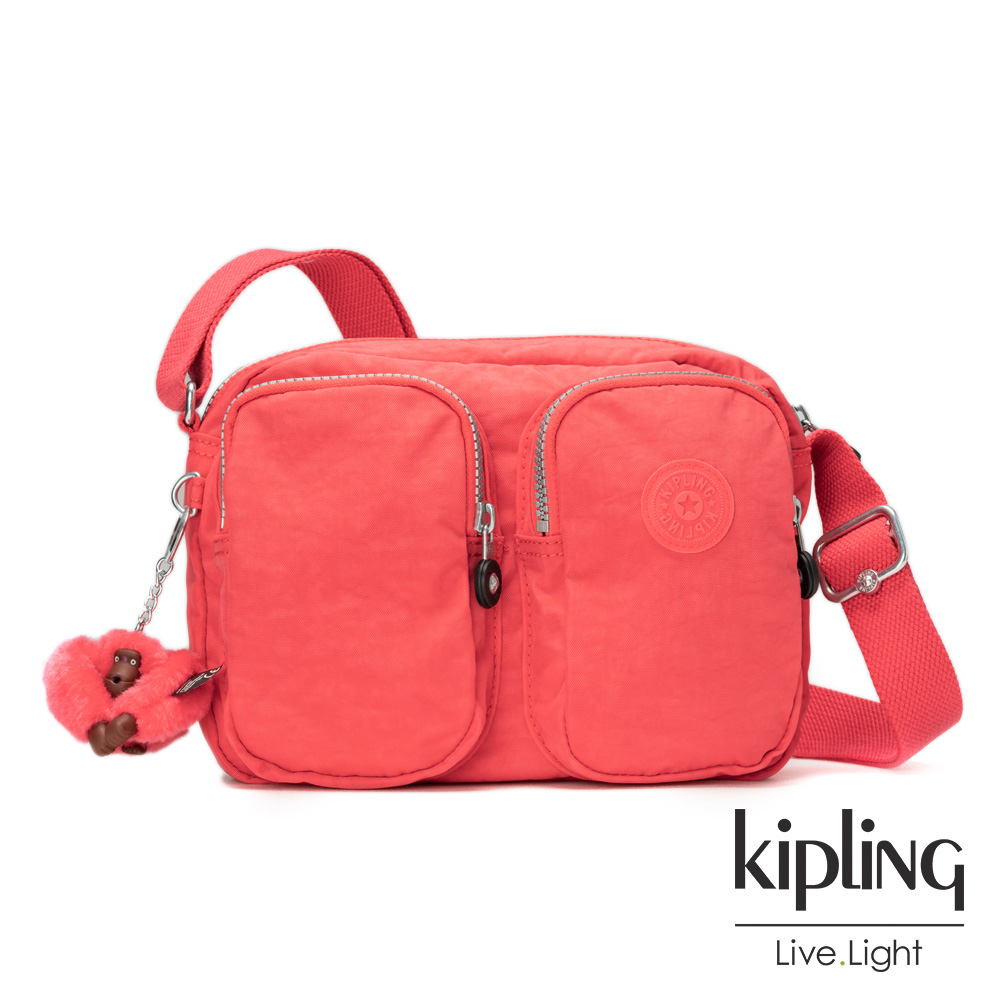 Kipling螢光澄素面雙層側背包-PATTI