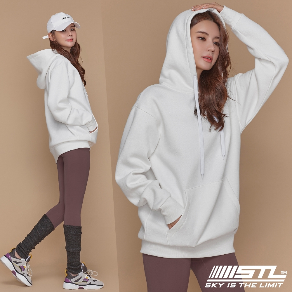 STL YOGA 韓國瑜珈 METRO SEMI overfit hoodie 運動休閒 純色連帽刷毛重磅大帽T 純淨白PureWhite