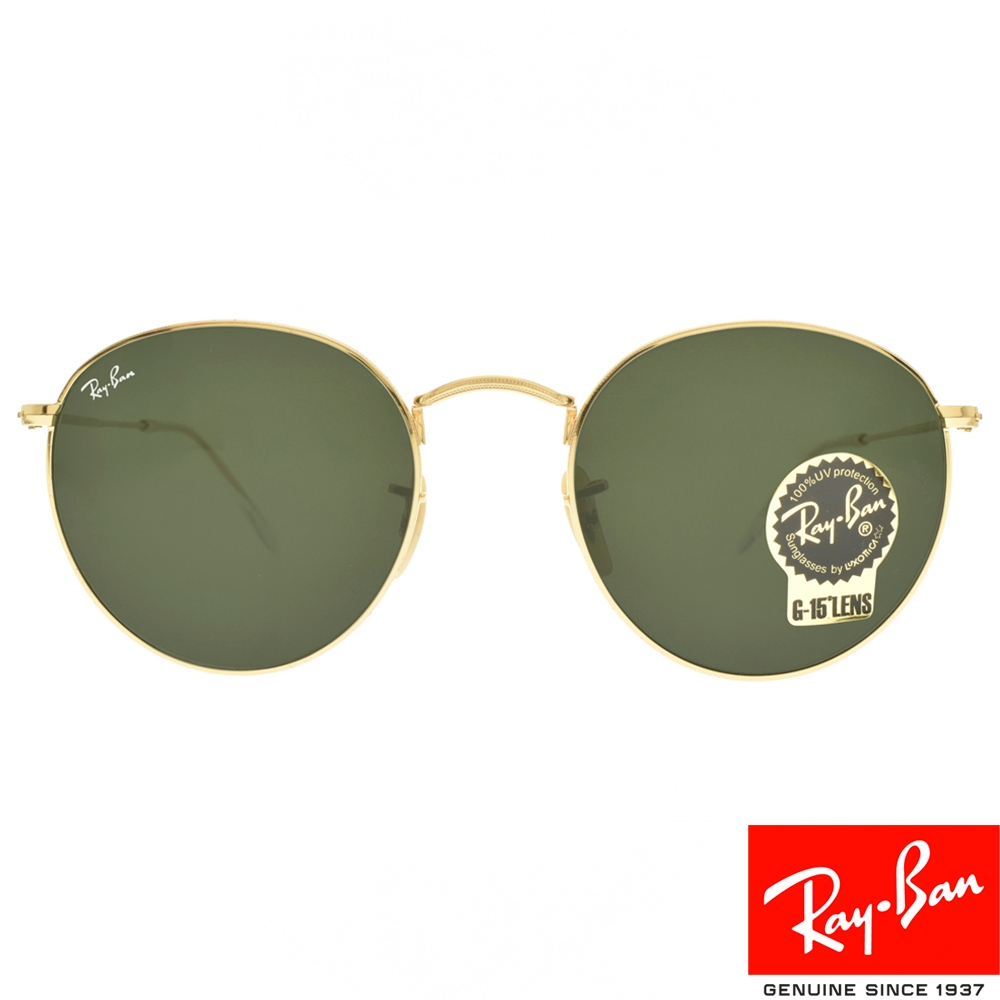 RayBan雷朋復古圓框款ROUND METAL 太陽眼鏡/金墨綠#RB3447 001-53mm