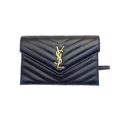 YSL Saint Laurent 魚子醬小牛皮WOC肩背/斜背包(黑金)