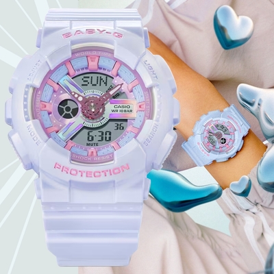 CASIO 卡西歐 BABY-G 未來風 夢幻偏光色彩 Y型構造雙顯錶-珠光藍 BA-110FH-2A