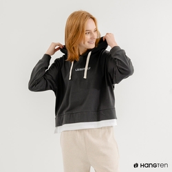 Hang Ten-女裝-ECO環保纖維假兩件連帽T恤-深灰色