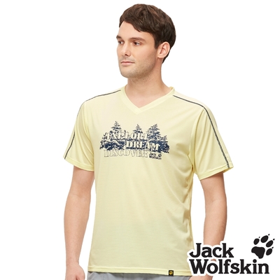 【Jack wolfskin 飛狼】男 V領銀離子抗菌排汗衣 T恤『鵝黃』