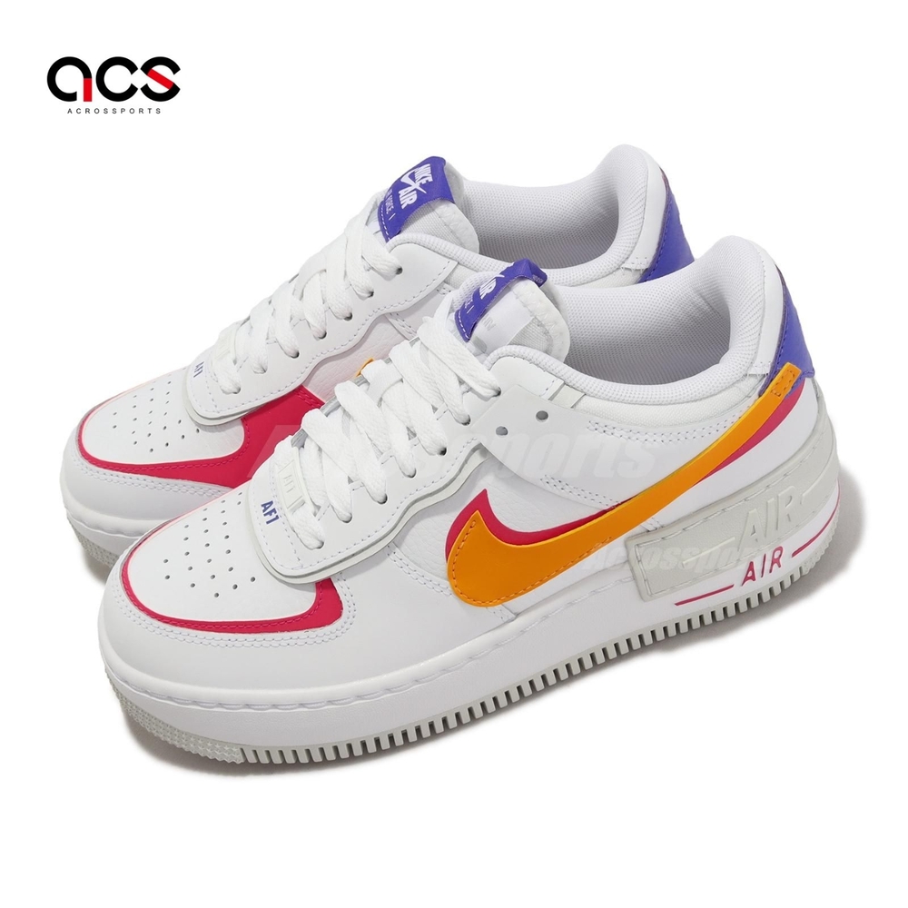 Nike 休閒鞋Wmns AF1 Shadow 女鞋白橘粉皮革撞色雙勾解構DZ1847-100