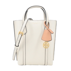 TORY BURCH PERRY荔枝紋雙層手提/斜背兩用包-迷你/米白