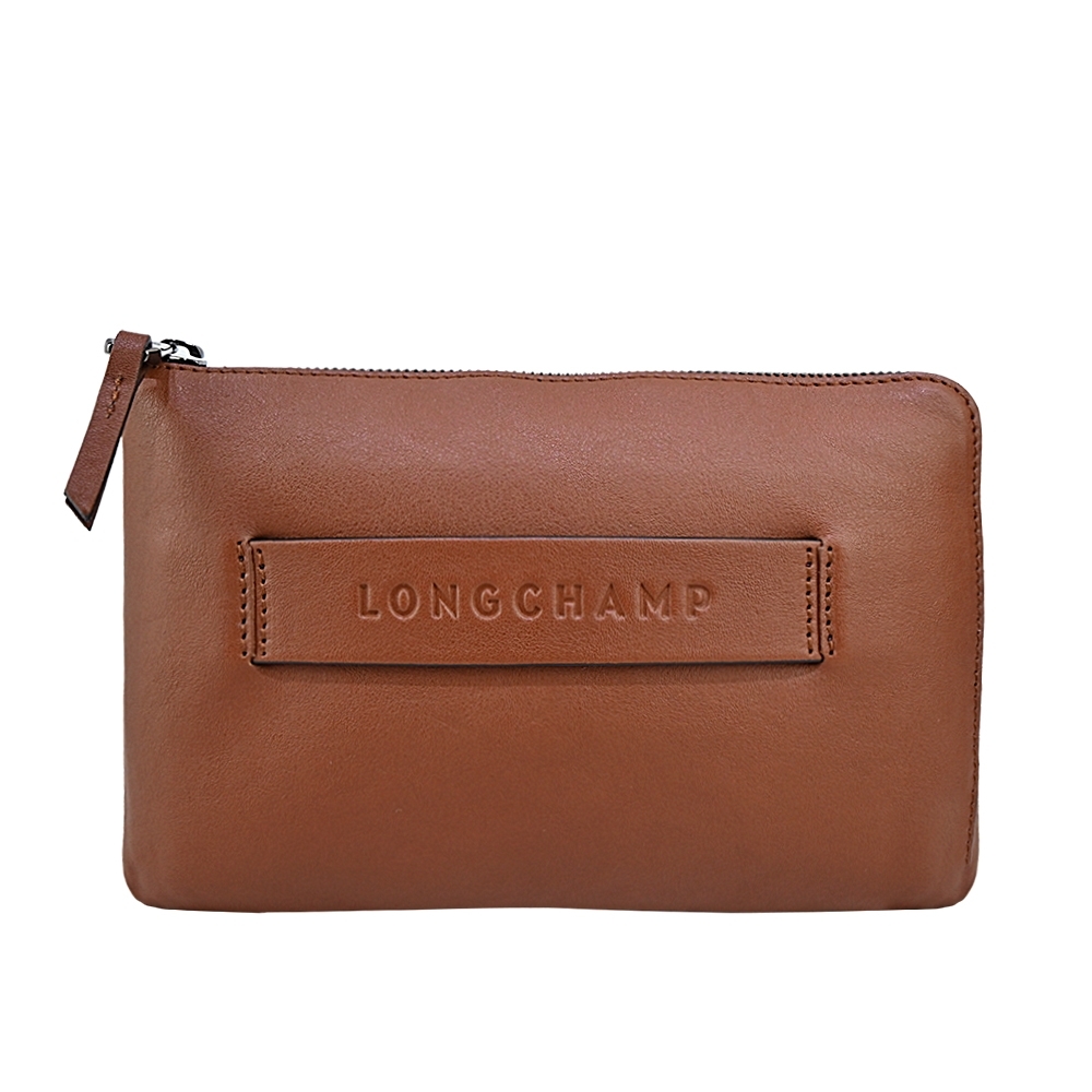 LONGCHAMP 3D系列牛皮壓印手拿包(白蘭地酒)