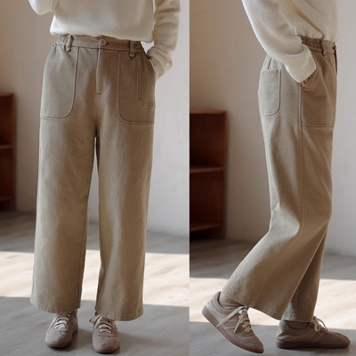 設計所在 獨家高端限量系列 抓絨加厚370g酵洗斜紋純棉寬鬆休閒褲