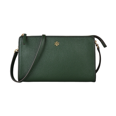 TORY BURCH Blake Slim雙T金字LOGO牛皮拉鍊斜背包(綠)