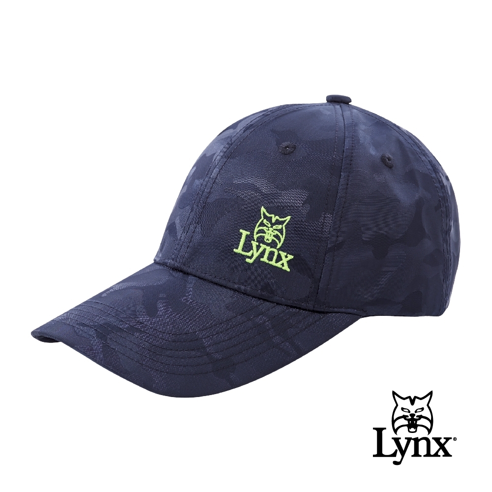 【Lynx Golf】防潑水滿版迷彩LOGO可調節式球帽-深藍色