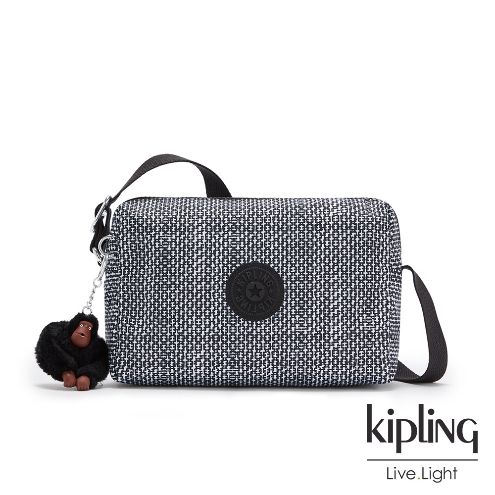 Kipling 簡約黑白幾何條紋小巧簡約拉鍊方包-COLLEEN