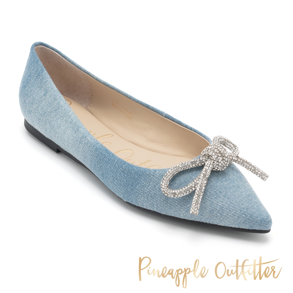 Pineapple-Outfitter-FREJ 單寧漸層鑽面蝴蝶結尖頭平底鞋-藍色