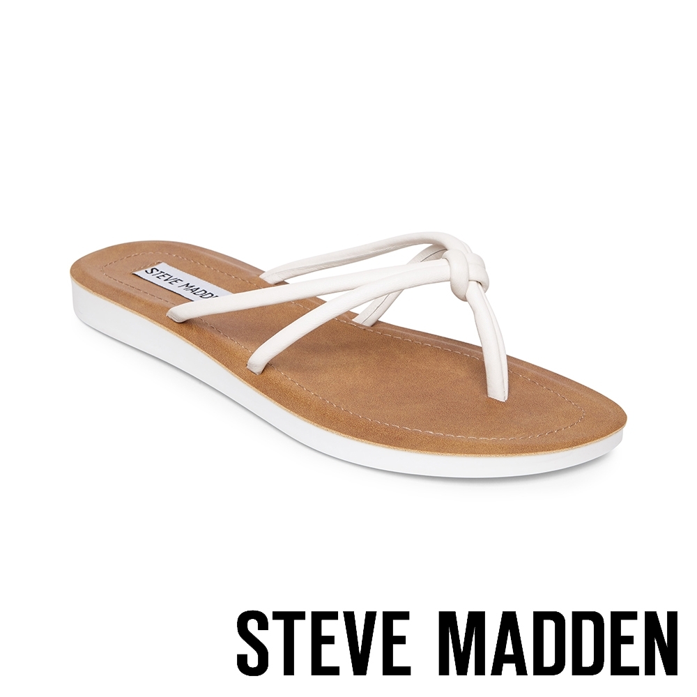 STEVE MADDEN-ALLOW 簡約亮彩扭結T字平底拖鞋-白色