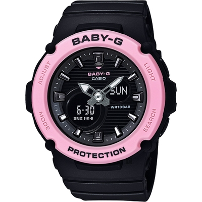 CASIO BABY-G 夏日海灘風繽紛雙層錶圈休閒錶-黑X粉(BGA-270-1A)/42.2mm