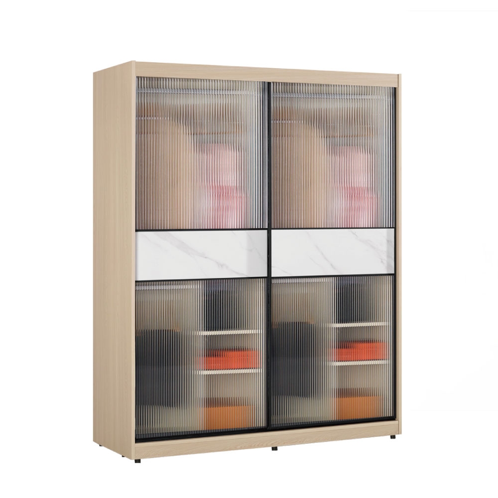 文創集 維爾5尺鋁框岩板玻璃衣櫃(吊衣桿x4＋內多分層格)-151x60x236cm免組
