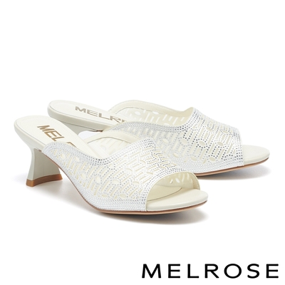 拖鞋 MELROSE 華麗精美水鑽金屬布高跟拖鞋－白
