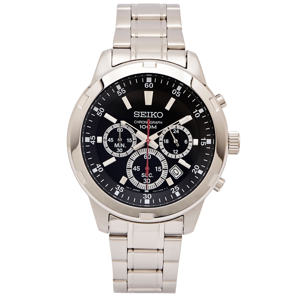 SEIKO 時尚風格三眼計時錶帶手錶(SKS605P1)-黑色面X銀色/43mm