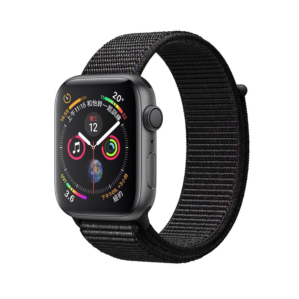 Apple Watch S4 GPS 40mm太空灰色鋁金屬錶殼搭配黑色運動型錶環