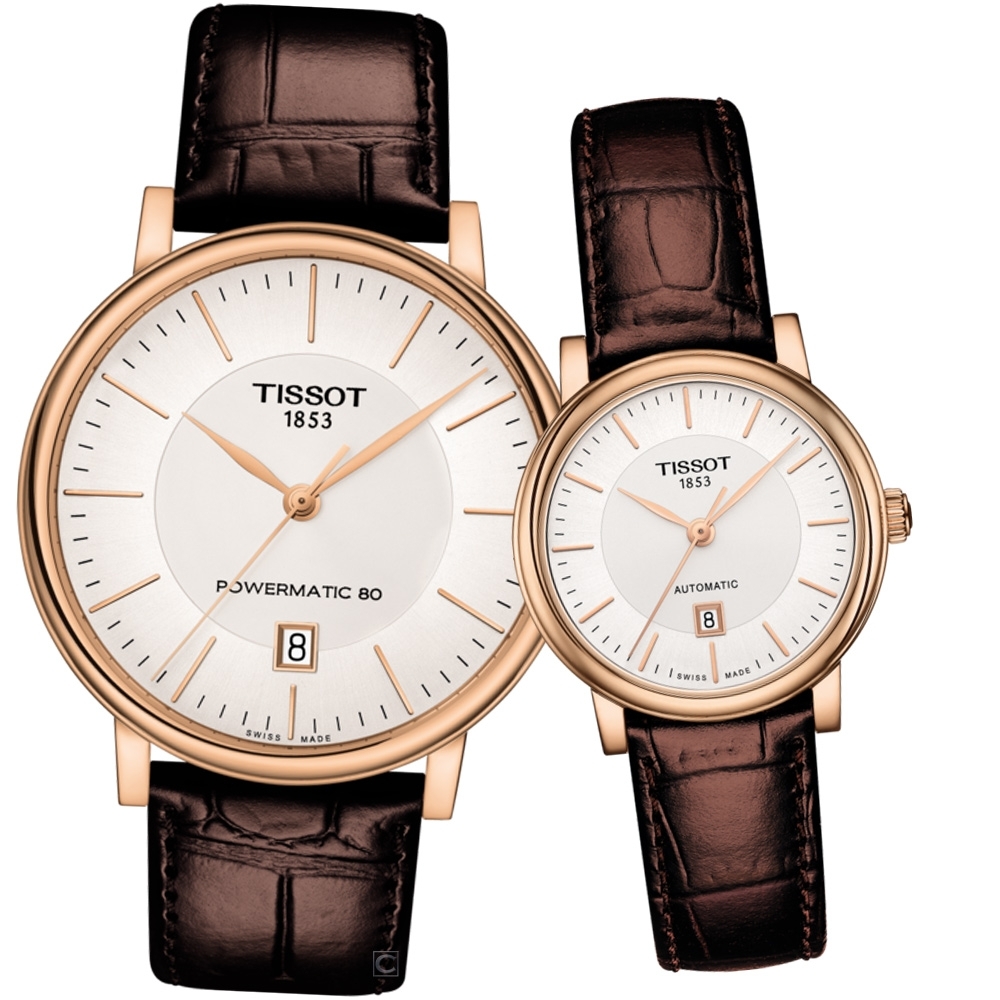 TISSOT 天梭 官方授權CARSON 星光戀人機械對錶-40+30mm