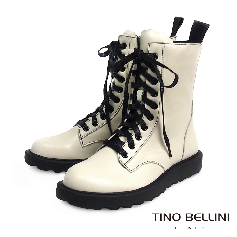 Tino Bellini 率性兼具舒適柔軟真皮軍靴 _ 米白