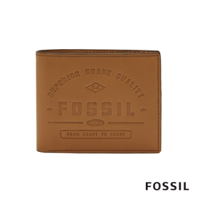 FOSSIL LEE 品牌壓紋真皮證件格零錢袋男夾-淺褐色