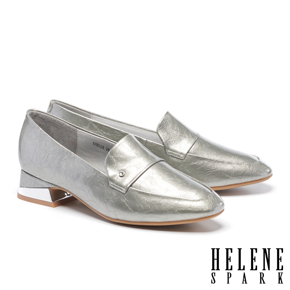 低跟鞋 HELENE SPARK 復古時髦金屬感白鑽樂福低跟鞋－銀