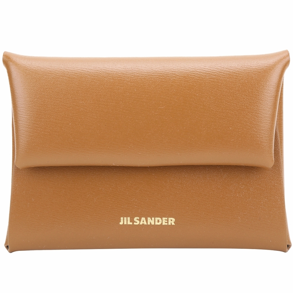 JIL SANDER 燙金字母小牛皮信封釦零錢包(棕色) | 歐系精品包/配件