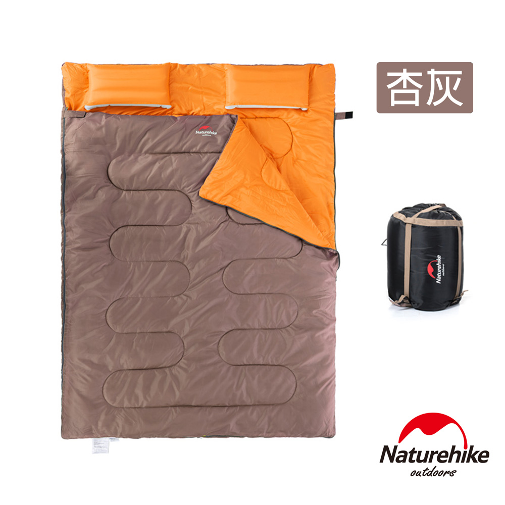 Naturehike 四季通用 加大加厚雙人帶枕睡袋 杏灰-急