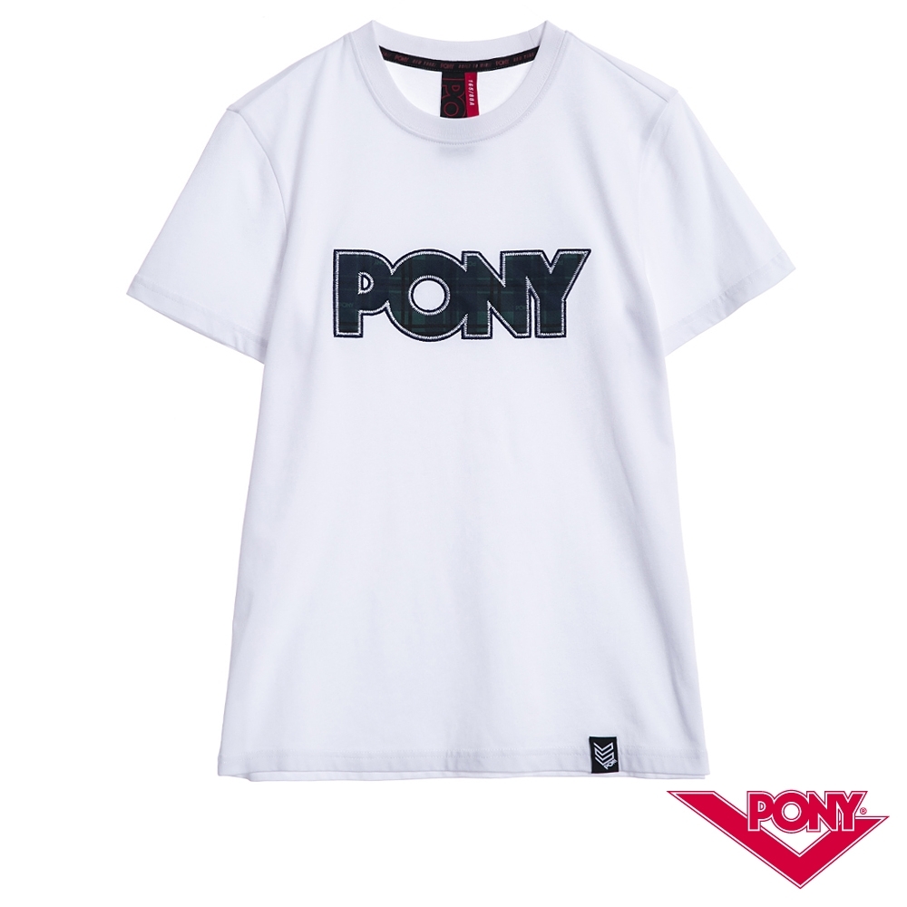 【PONY】純棉LOGO短袖上衣T恤 情侶款 男款 白
