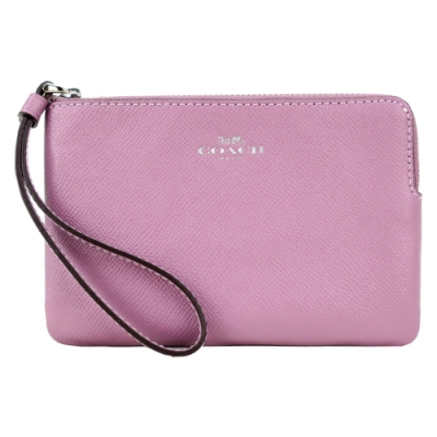 COACH 馬車素面皮革L拉鍊手拿包(茉莉花紫)