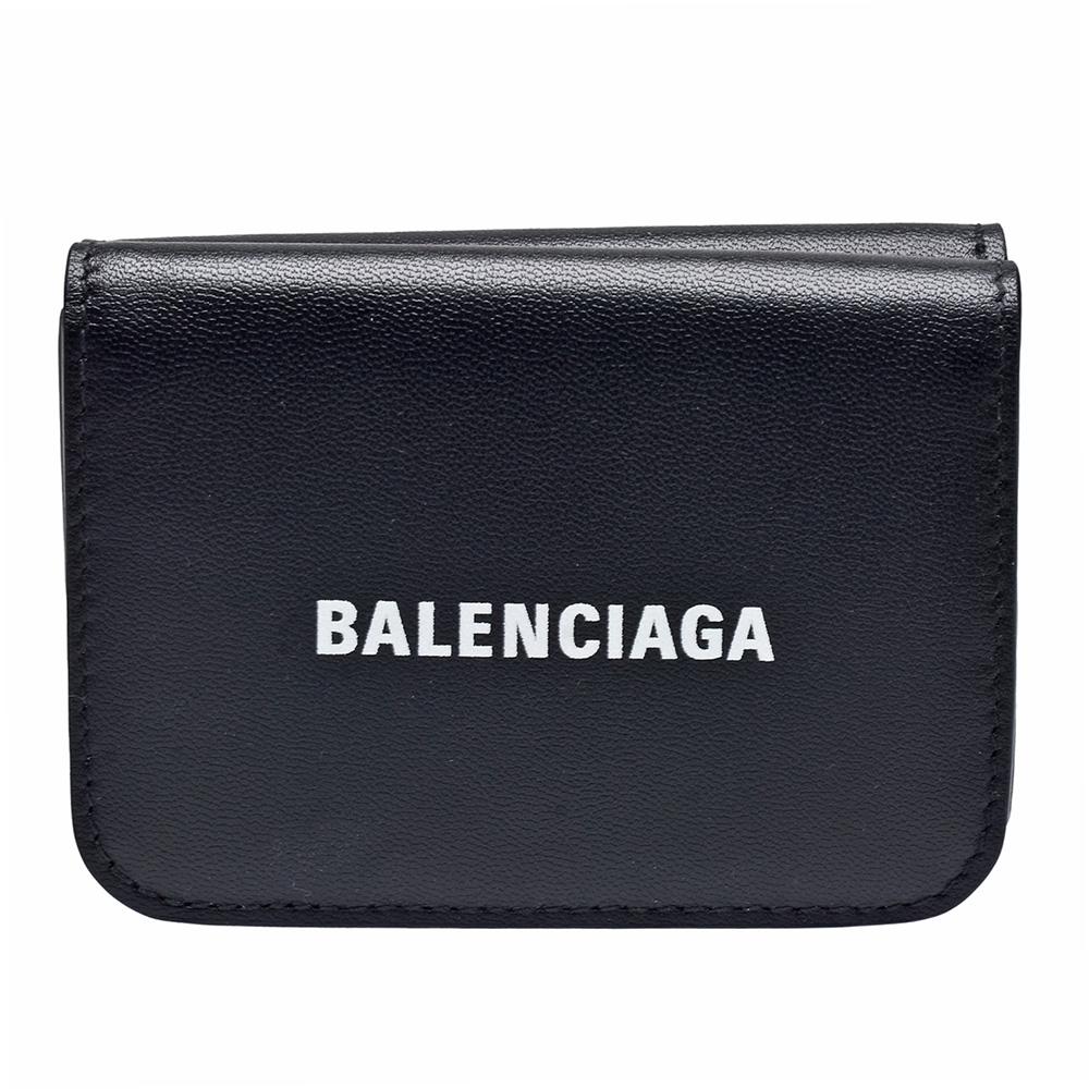 BALENCIAGA 經典品牌LOGO小牛皮迷你暗釦三折短夾(黑)