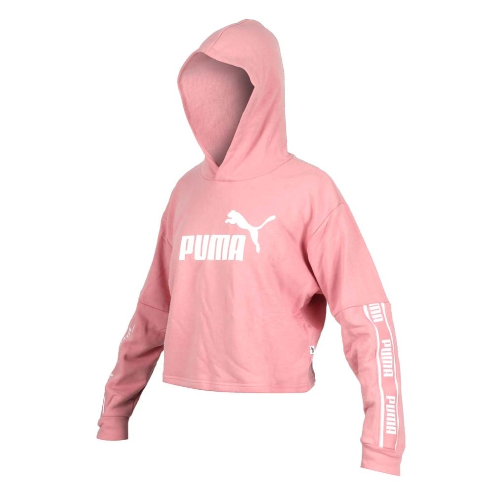 PUMA 女 基本系列長厚連帽T恤 荳蔻粉白