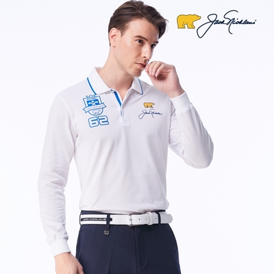 【Jack Nicklaus】GOLF男款印花吸濕排汗POLO衫-白色