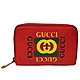 【GUCCI 古馳】496319 經典Gucci Print復古牛皮綠紅綠織帶拉鍊卡夾/零錢包(紅色) product thumbnail 1