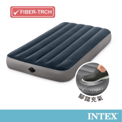 【INTEX】經典海軍藍(電池式幫浦+腳踏幫浦)-單人加大充氣床-寬99cm(64781)