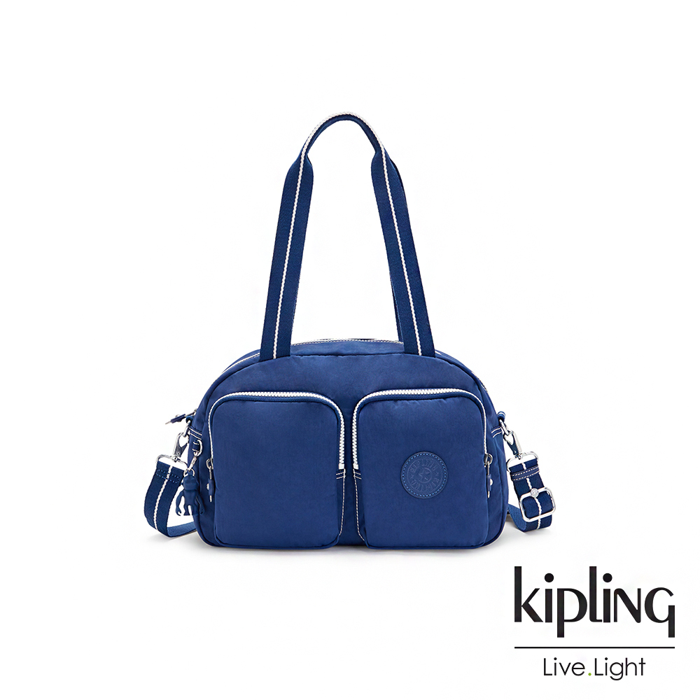 Kipling 率性普魯士藍多口袋實用斜背包-COOL DEFEA