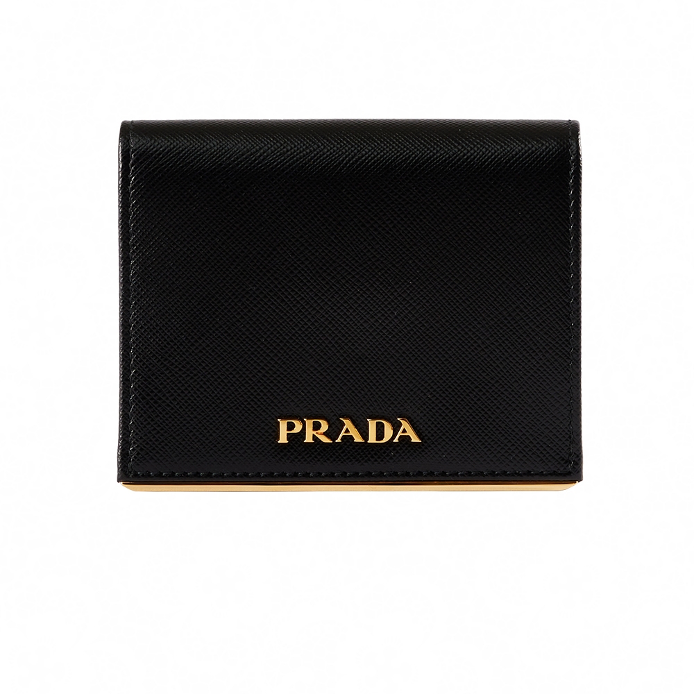 PRADA Women Wallet 牛皮金邊兩折短夾(黑色)