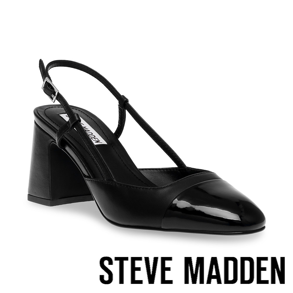 STEVE MADDEN-ZEINA 拼接繞踝涼跟鞋-黑色