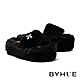 拖鞋 BYHUE 慵懶舒適花朵水鑽毛毛軟芯厚底拖鞋－黑 product thumbnail 1