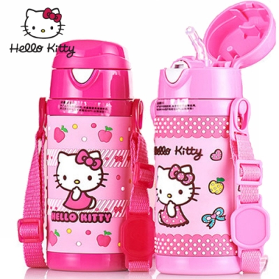 【優貝選】HELLO KITTY 兩用保冷/保溫 吸管式兒童背帶水壺(300ML)