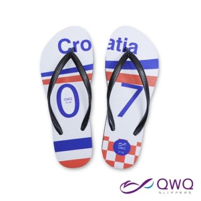 【QWQ】女款防滑夾腳人字拖鞋-海灘下雨天-經典國家世足款-Croatia克羅埃西亞-黑(AFWC01605)