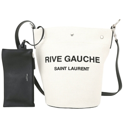 YSL Saint Laurent Rive Gauche 字母帆布可調肩背/斜背水桶包(附可拆萬用袋/黑色)