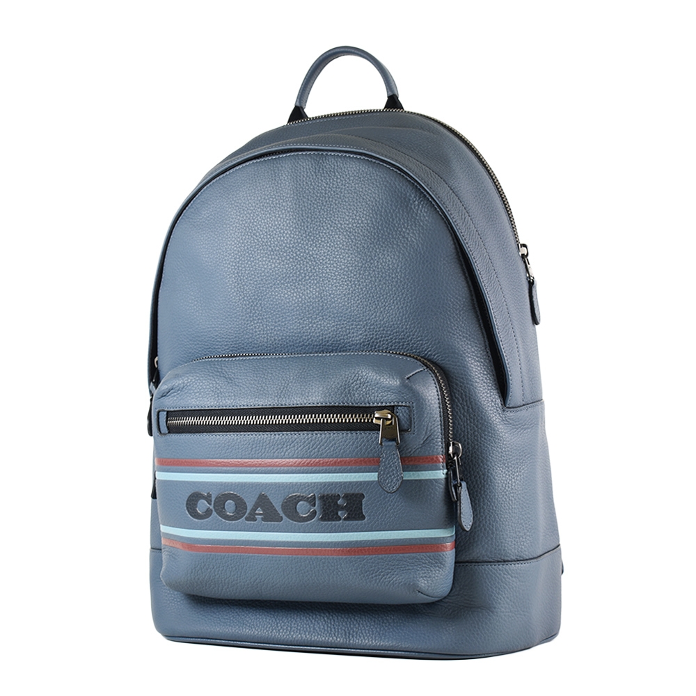 COACH 男款 浮雕LOGO線條荔枝紋後背包-單寧藍