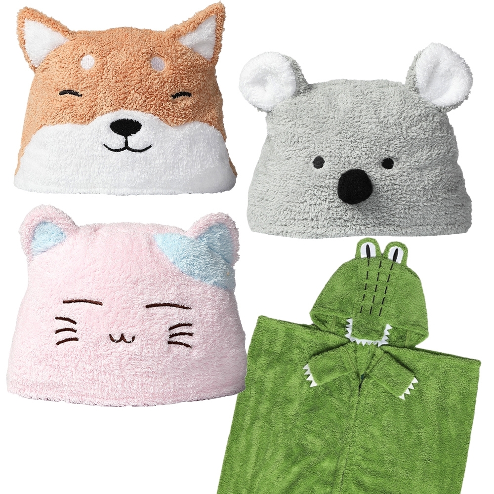 【MORINO】超細纖維動物造型速乾兒童連帽罩袍/包巾 (4款可選)
