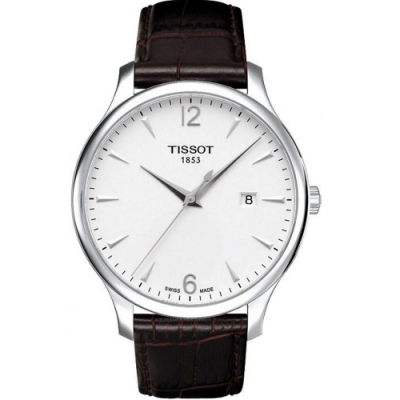 TISSOT 天梭 官方授權 Tradition 復刻大三針腕錶 迎春好禮-白x咖啡色錶帶/42mm T0636101603700