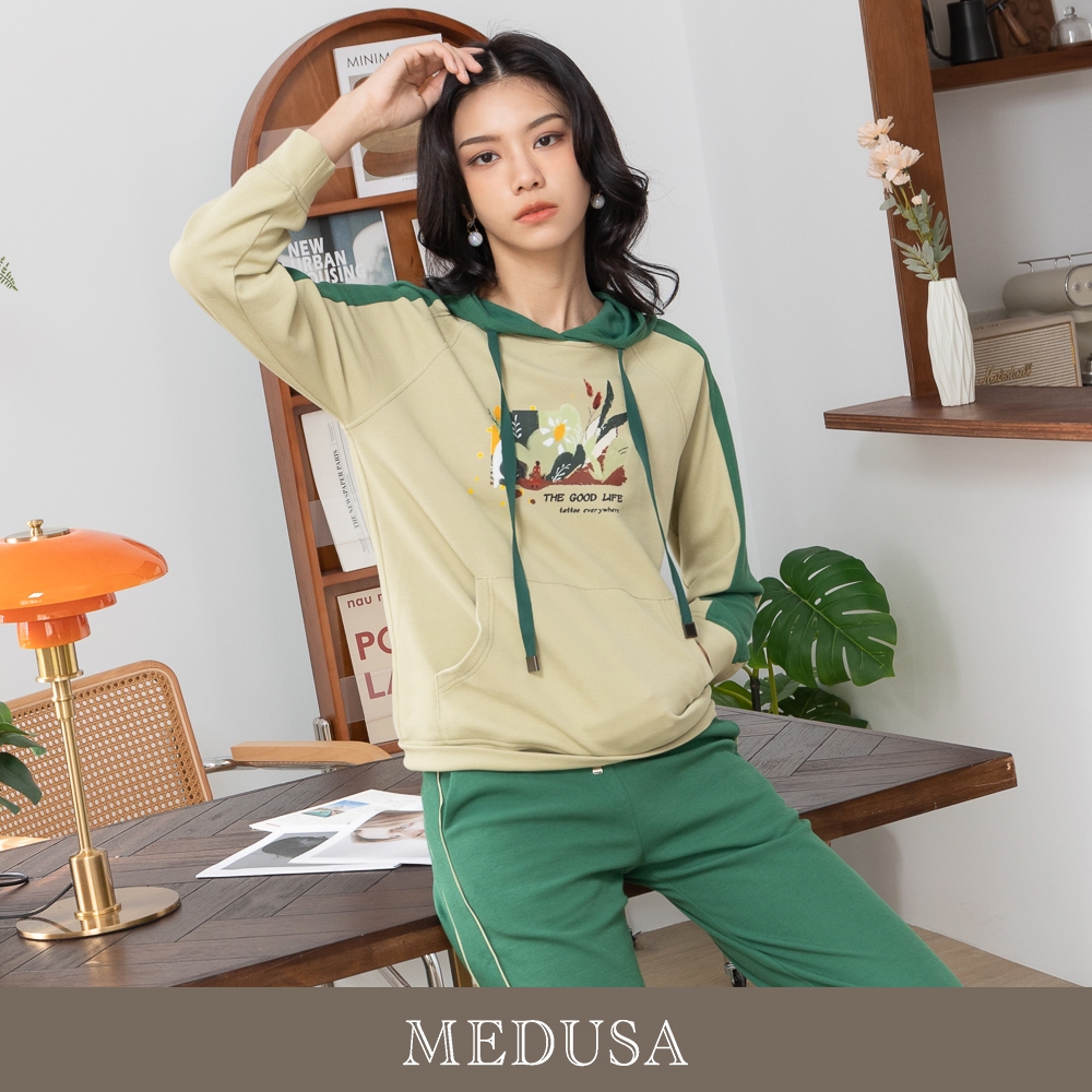 現貨【MEDUSA 曼度莎】亮眼綠色拼接運動帽T（M-XL）｜女上衣 連帽上衣 運動上衣