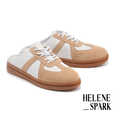 拖鞋 HELENE SPARK 撞色拼接牛皮厚底休閒拖鞋－杏