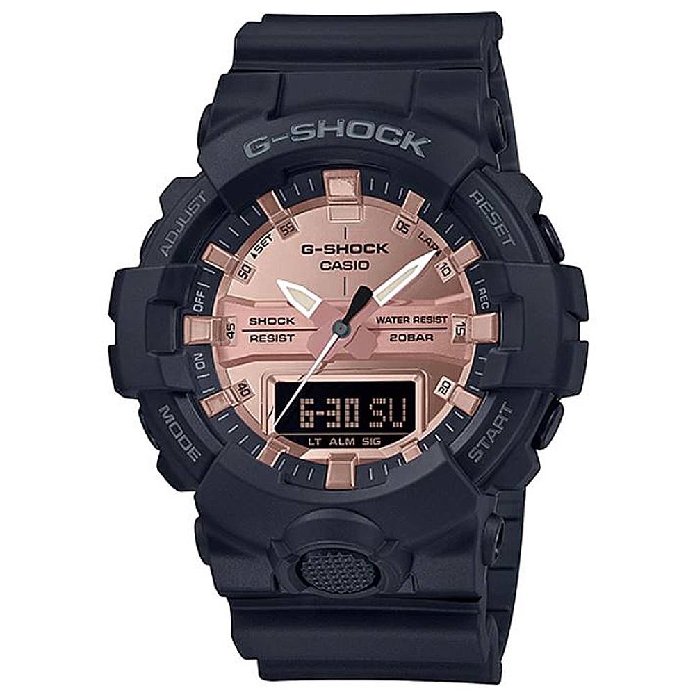 G-SHOCK 強悍霧面黑玫瑰金風格雙顯錶-(GA-800MMC-1A)/54.1mm
