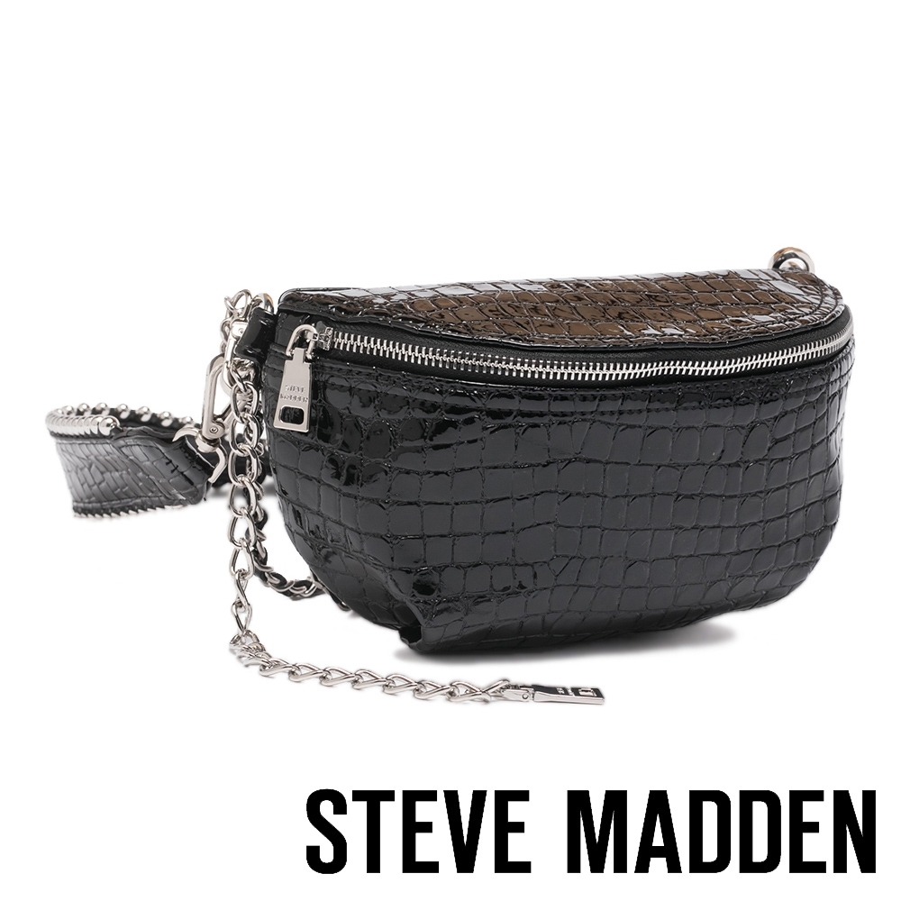 STEVE MADDEN-BMANDIE 時尚金屬鍊條壓紋個性腰包-黑色